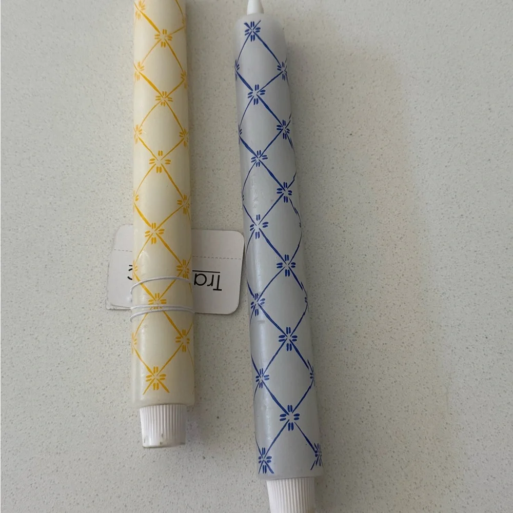 Flameless Candle Tapers Blue Yellow New Set‎ Of 2 11”